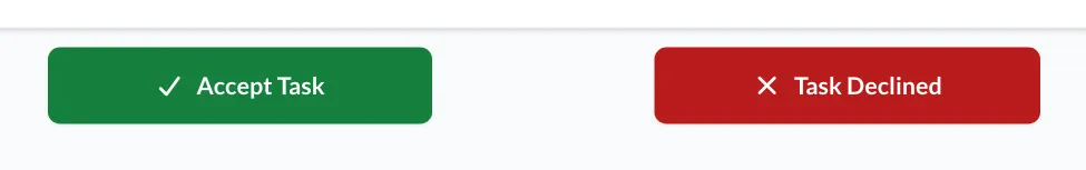 The red Task Declined button below Accept Task on a customer enquiry.