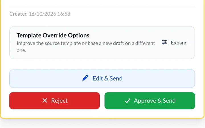 An email to the insurer drafted and waiting for approval, beside the insurer's original instruction.